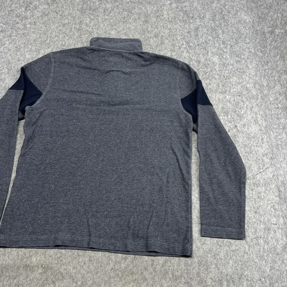 Banana Republic Sweater Mens L Blue‎ Gray Stripe 1/4 Zip Mock Neck Pullover Prep